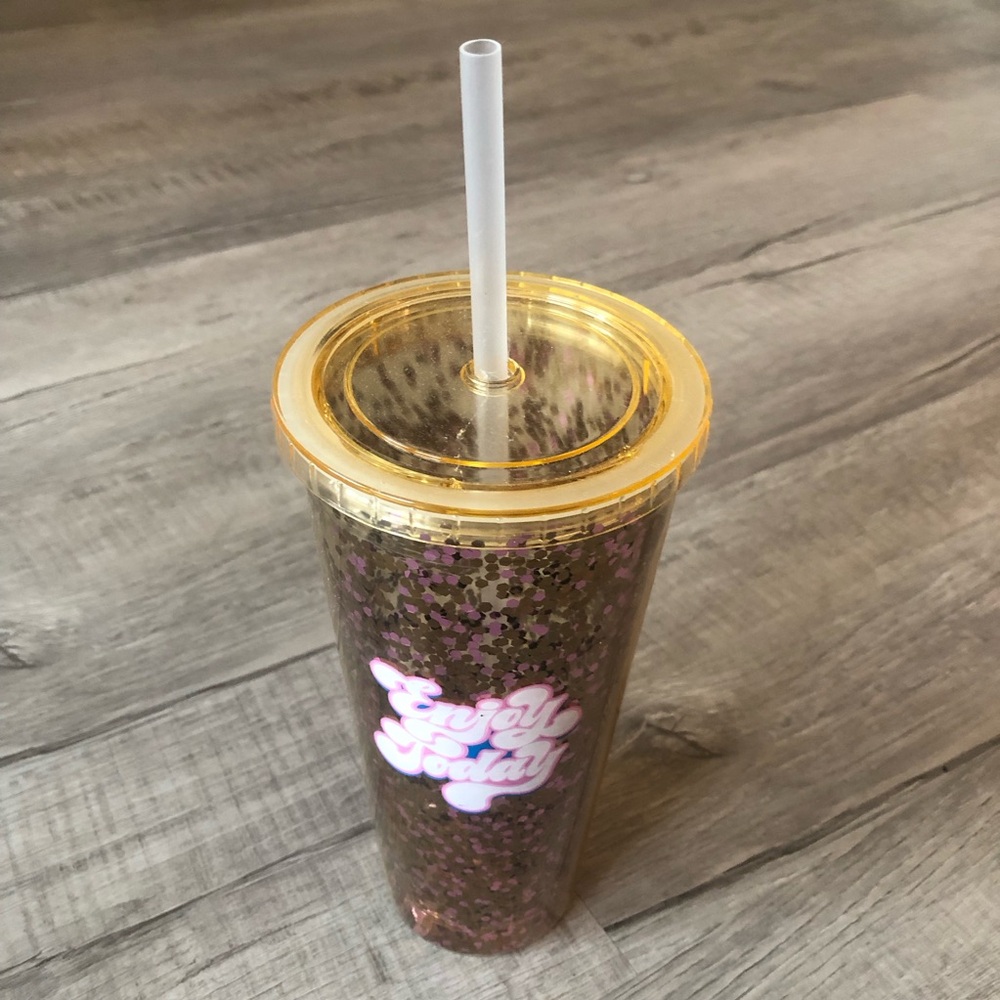 Gold Glitter Tumbler with Straw
